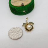 Sterling Silver Gilt Pearl Set Floral Drop Charm Pendant Vintage c1970