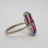 Art Deco Sterling Silver Mounted Iris Glass Dress Ring Antique c1920s Art Deco