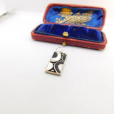 Sterling Silver Onyx & Mother Of Pearl Slate Charm Pendant Vintage c1970
