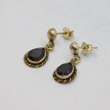 Pair of Sterling Silver Faceted Garnet Peardrop Stud Drop Earrings Vintage c1970