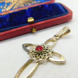 Sterling Silver Ruby Paste Cross Charm Pendant Vintage c1970