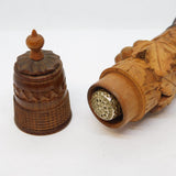 19th Century Carved Black Forest Wood Sewing Thread & Needle Case Antique