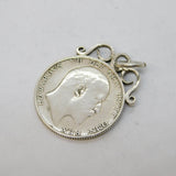 King Edward VII Sterling Silver Enamel Shilling Coin Pendant Antique 1910