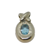 Sterling Silver Blue Topaz Oval Drop Charm Pendant Vintage c1990