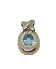Sterling Silver Blue Topaz Oval Drop Charm Pendant Vintage c1990