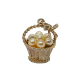 Sterling Silver Basket With Pearls & Bow Charm Pendant Vintage c1970s