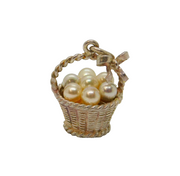 Sterling Silver Basket With Pearls & Bow Charm Pendant Vintage c1970s