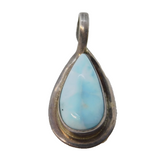 Sterling Silver Cabochon Larimar Section Drop Charm Pendant Vintage c1970