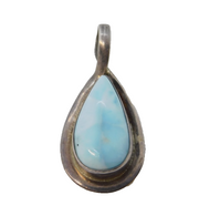 Sterling Silver Cabochon Larimar Section Drop Charm Pendant Vintage c1970