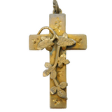 Victorian Sterling Silver Gilt Floral Cross Charm Pendant Antique 1896