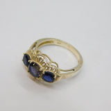 Sterling Silver Triple Faceted Iolite Boat Dress Ring Vintage c1970 Size P