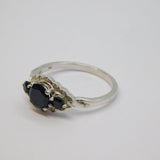 Sterling Silver 3 Sapphire & 12 Diamond Dress Ring Vintage c1970 Size O 1/2