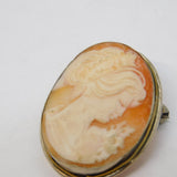 .800 Standard Silver & Carved Shell Cameo Brooch Pin Vintage c1960s