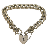 Sterling Silver Chunky Curb Link Heart Lock Chain Bracelet Vintage Birmingham