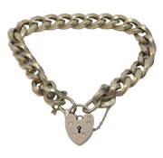 Sterling Silver Chunky Curb Link Heart Lock Chain Bracelet Vintage Birmingham