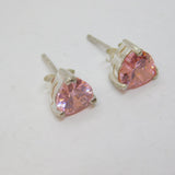 Pair of Sterling Silver Pink Paste Heart Stud Earrings Vintage c1970