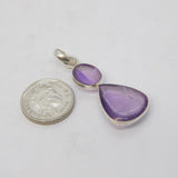 Sterling Silver Amethyst Set Drop Charm Pendant Vintage c1970s
