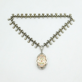 Victorian Aesthetic Gold & Silver Floral Pattern Locket Collar Necklace Antique