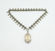 Victorian Aesthetic Gold & Silver Floral Pattern Locket Collar Necklace Antique
