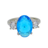Sterling Silver Blue & White Topaz Cocktail Ring Vintage c1970 Size P 1/2