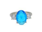 Sterling Silver Blue & White Topaz Cocktail Ring Vintage c1970 Size P 1/2