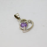 Sterling Silver Purple Crystal Offset Heart Charm Pendant Modern c1990s