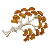 Sterling Silver & Baltic Amber Tree of Life Brooch Pin Vintage c1970s
