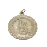 Sterling Silver Scalloped Edge St Christopher Travel Charm Pendant Vintage c1970