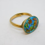 Sterling Silver Gilt Colourful Enamel Birds & Flowers Dress Ring Vintage c1950