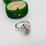 Sterling Silver Amethyst & Spinel Set Cluster Ring Vintage c1970 Size O 1/2 UK