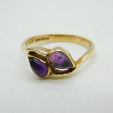 9ct Yellow Gold & Amethyst Set Leaf Form Crossover Dress Ring Vintage Sheffield