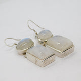 Pair of Sterling Silver Mexican Chunky 4 Moonstone Drop Earrings Vintage c1990