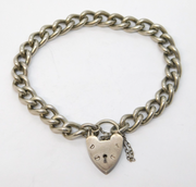Sterling Silver Curb Link Charm Bracelet Heart Lock Clasp Vintage 1973 Bham