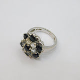 Sterling Silver White & Blue Sapphire Cluster Ring Vintage c1970 Size N 1/2