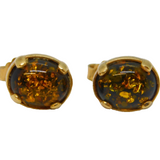 9ct Yellow Gold & Baltic Amber Stud Earrings Vintage c1970s