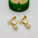 9ct Yellow Gold & Simulated Pearl Drop Earrings Antique c1920 Art Deco