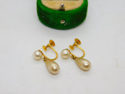 9ct Yellow Gold & Simulated Pearl Drop Earrings Antique c1920 Art Deco
