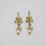 Pair of Sterling Silver Freshwater Pearl Floral Dangly Earrings Modern c1990