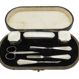 Art Deco Boxed Sterling Silver Engine Turned Vanity Set Antique 1929 Birmingham