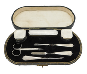 Art Deco Boxed Sterling Silver Engine Turned Vanity Set Antique 1929 Birmingham