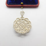 Sterling Silver Filigree Form Floral Drop Pendant Vintage c1970