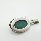 Sterling Silver & Malachite Set Floral Drop Pendant Vintage c1970