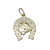 Sterling Silver Lucky Horseshoe With Horse Head Charm Pendant Vintage c1970