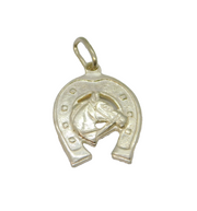 Sterling Silver Lucky Horseshoe With Horse Head Charm Pendant Vintage c1970