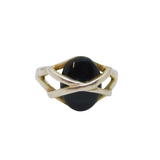 Sterling Silver Black Onyx Cross Over Design Studio Ring Modern c1990 Size O