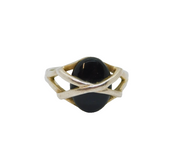 Sterling Silver Black Onyx Cross Over Design Studio Ring Modern c1990 Size O