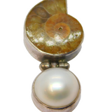 Sterling Silver Ammonite & Pearl Cabochon Hinged Charm Pendant Vintage c1970