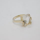 Sterling Silver Emerald Cut White Topaz Cocktail Ring Modern c1990 Size S