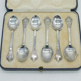 Asprey Boxed Britannia Silver Floral Picture Back Teaspoons Antique 1936 London