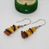 Pair of Sterling Silver Graduated Amber Hook Earrings Vintage c1970